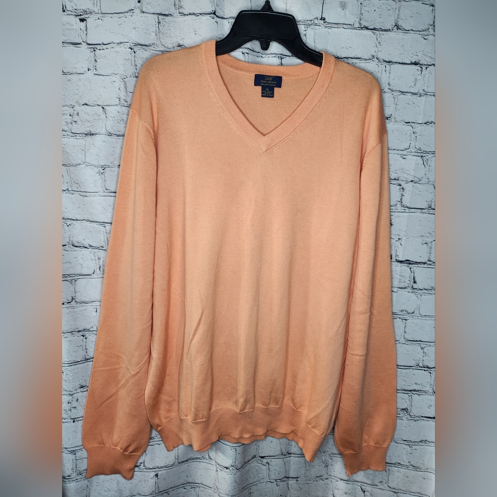 Brooks Brothers 100% Pima Cotton Knit Vneck‎ Sweater Size XL Mens Orange Cream